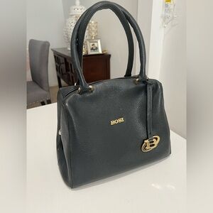 BOSI Black Leather Shoulder Bag Medium Size 100% LEATHER